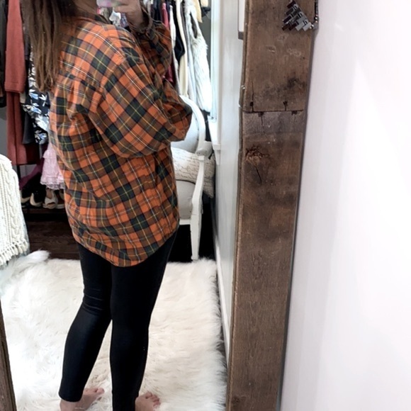 Eddie Bauer vintage orange plaid flannel button down cotton shirt size large - Picture 3 of 5